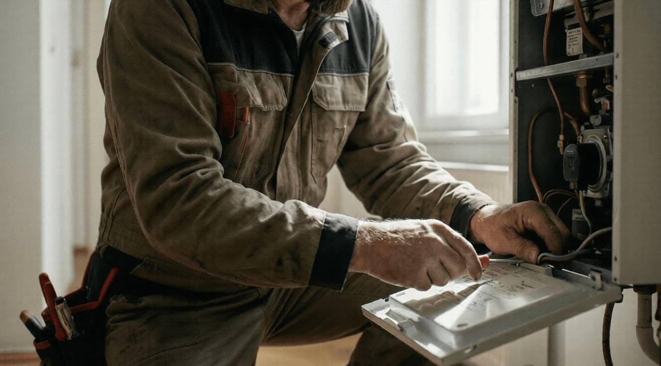 Experte von thermin.at führt eine Thermenwartung in Wien durch